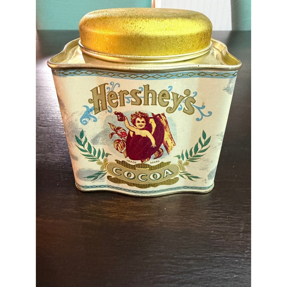 Vintage Hersheys Cocoa Tin Collectible Gold Cherub Storage Canister Lancaster PA